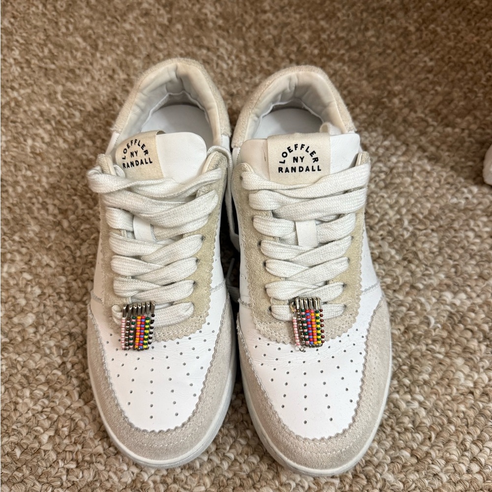 Loeffler Randall White Sneakers with Colorful Lace Detail